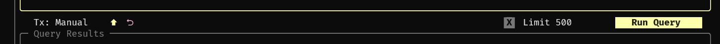 Screenshot of the Run Query bar with manual transaction mode enabled.